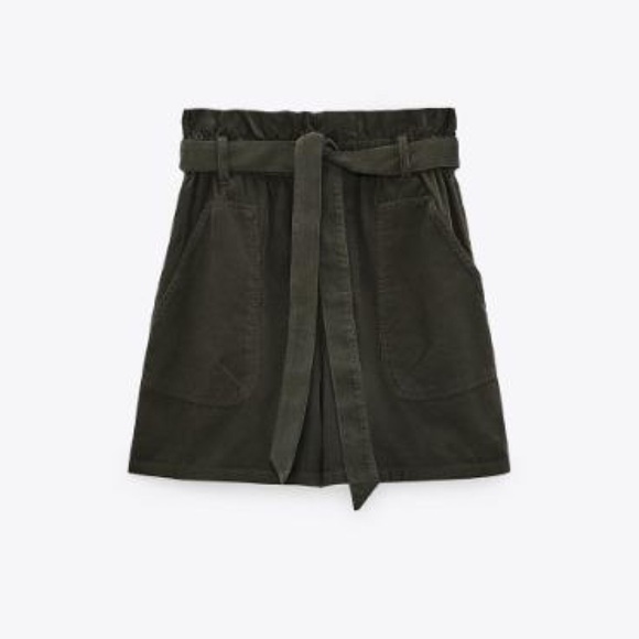 Zara NWT Baggy Paperbag Corduroy Green Tie Shorts 32/ 00 - Picture 3 of 12